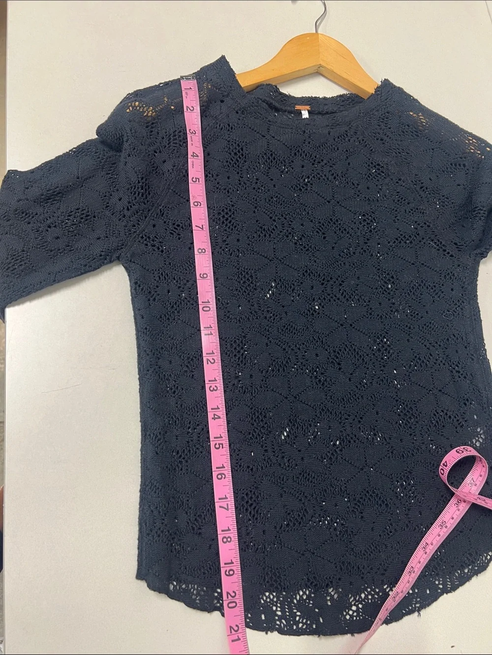 Free People Black Floral Crochet Long Sleeve Top
